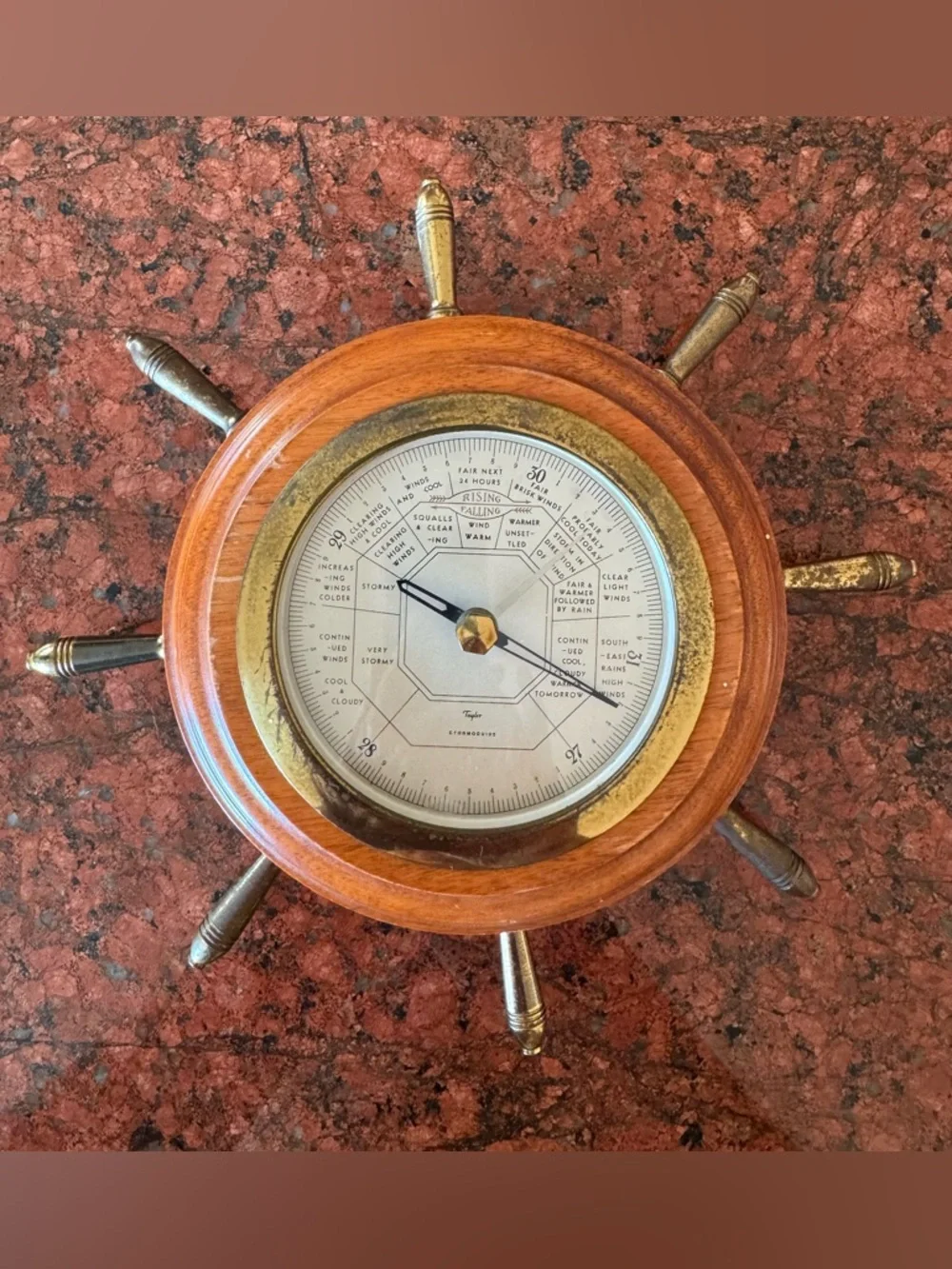 Vintage Wooden Ship Wheel Barometer